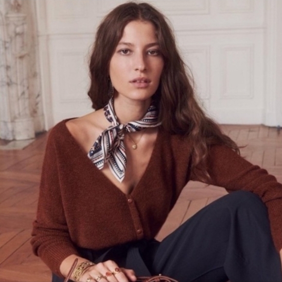 Sezane Barry Kid Mohair Alpaca Cardigan Brown XS V Neck - Picture 3 of 10